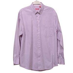 IZOD Lavender Men's Button-Down Long Sleeve Gingham Check Cotton Shirt Large